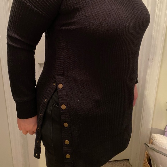 Black Brushed Thermal Waffle Knit Sweater - Picture 5 of 5